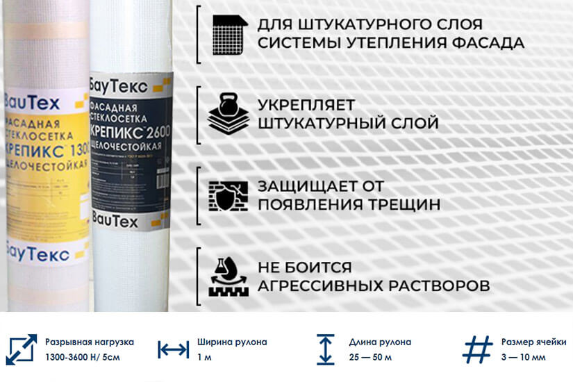 Характеристики стеклосетки Крепикс Характеристики стеклосетки Крепикс