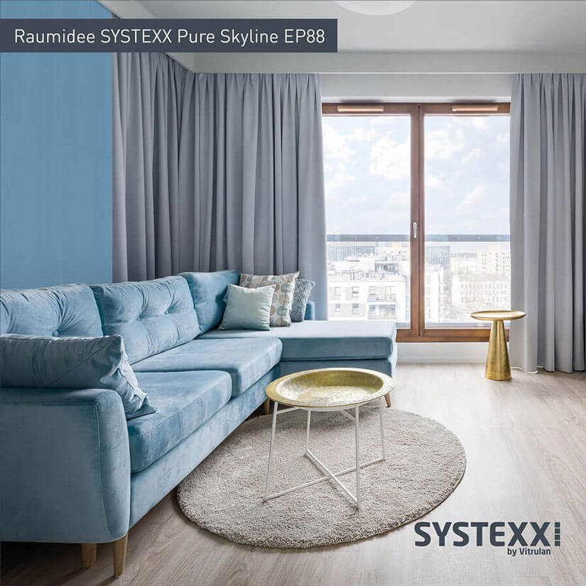 Холст SYSTEXX Pure Skyline EP88 в гостинной Холст SYSTEXX Pure Skyline EP88 в гостинной